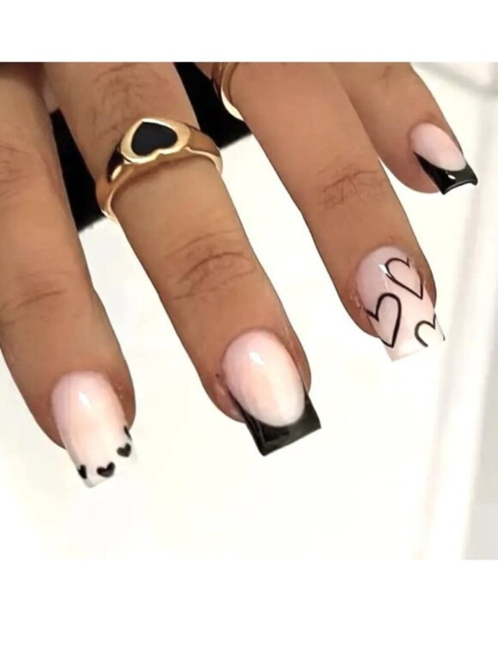 Nails Black Tip Hearts Press On Style 24 Kit Glam Manicure Sexy Vacation Trendy